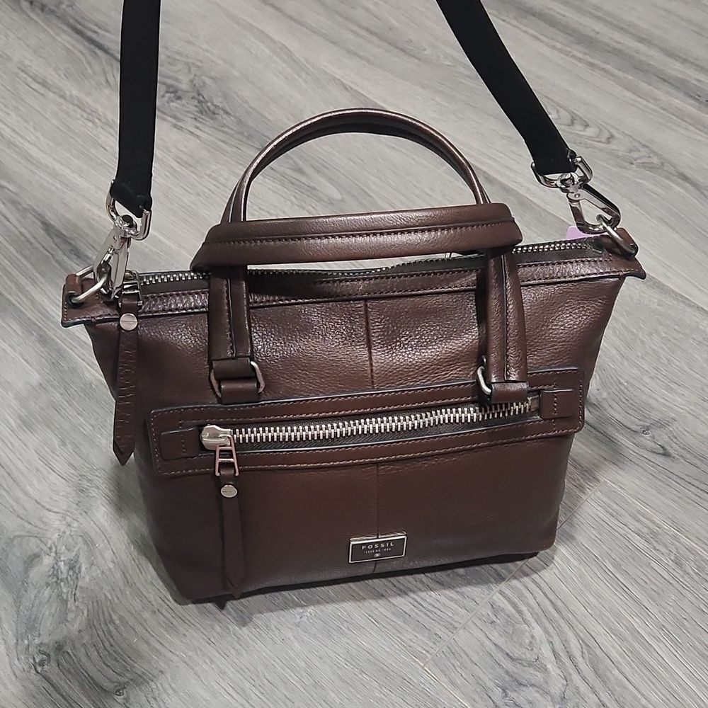 Vintage Espresso Fossil Dawson Pebbles Leather Satchel Bag - Picture 2 of 10